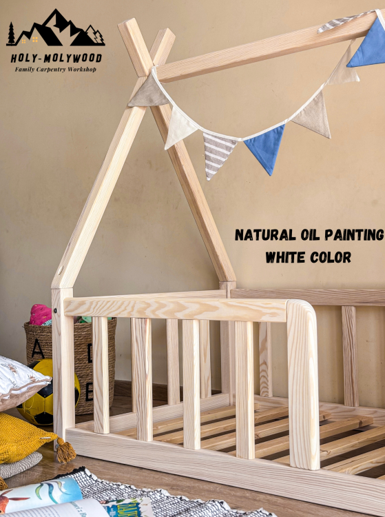 łóżko wigwam tipi dziecięce łóżko domek dla dziecka  Montessori  łóżko podłogowe dla dziecka  drewniane w stylu Montessori  łóżko dziecięce wigwam  łóżko dla malucha Montessori  łóżko skandynawskie dziecięce  bezpieczne łóżko dla dziecka z barierką