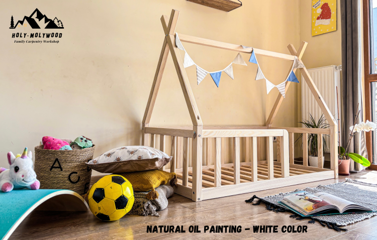 łóżko wigwam tipi dziecięce łóżko domek dla dziecka  Montessori  łóżko podłogowe dla dziecka  drewniane w stylu Montessori  łóżko dziecięce wigwam  łóżko dla malucha Montessori  łóżko skandynawskie dziecięce  bezpieczne łóżko dla dziecka z barierką
