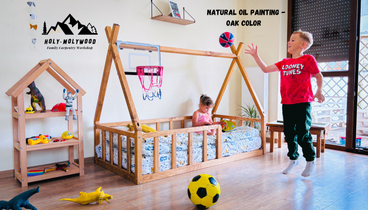 kids tipi bed  floor bed Montessori  wooden Montessori bed  Montessori style bed for toddlers  children’s tipi bed  toddler floor bed  Scandinavian kids bed  teepee bed for kids  house-shaped bed