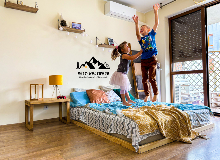 Łóżko dziecięce Tatami podłogowe z litego drewna Montessori z drewna solidnego litego dla dzieci solid wood toddler floor house bed montessori