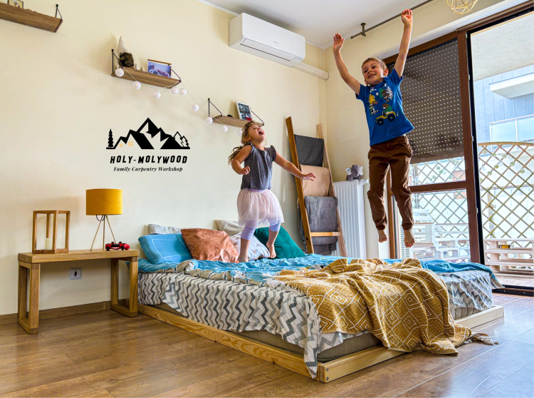 Łóżko dziecięce Tatami podłogowe z litego drewna Montessori z drewna solidnego litego dla dzieci solid wood toddler floor house bed montessori