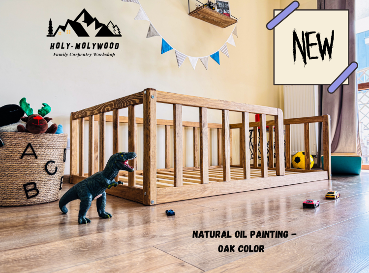 Kinderbett mit Schutzgitter Kleinkindbett Bodennahes Bett mit Schutzgitter Montessori Bett mit niedrigem Einstieg und Schutzgitter Holz Montessori Bett Montessori Bodenbett