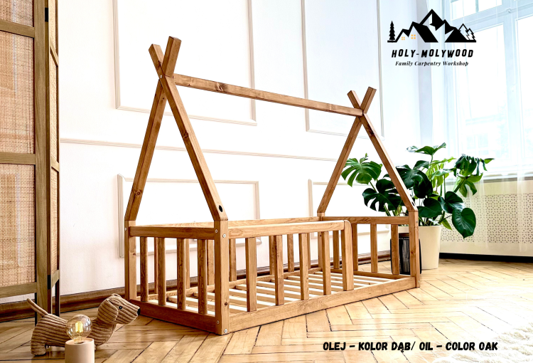 łóżko wigwam tipi dziecięce łóżko domek dla dziecka  Montessori  łóżko podłogowe dla dziecka  drewniane w stylu Montessori  łóżko dziecięce wigwam  łóżko dla malucha Montessori  łóżko skandynawskie dziecięce  bezpieczne łóżko dla dziecka z barierką