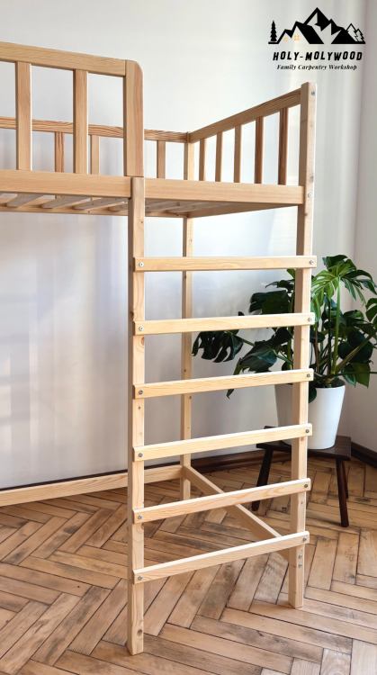kids loft bed, solid pine loft bed, wooden kids bed, loft bed with ladder, kids high bed, pine wood kids bed, childrens wooden bed, kids bed with guardrail, loft bed for children, handmade wooden bed, kids bedroom furniture