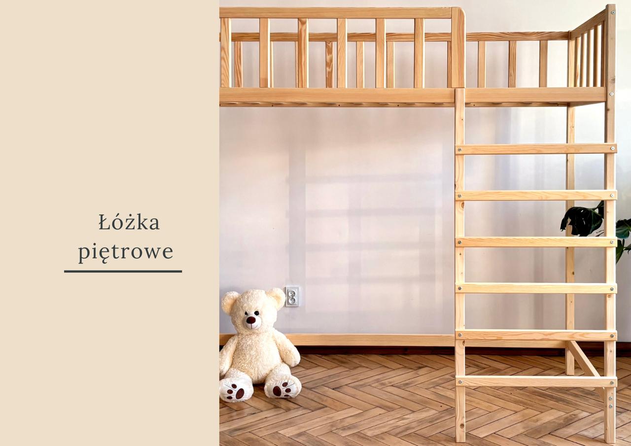 Łóżko piętrowe drewniane dla dzieci z drabinką