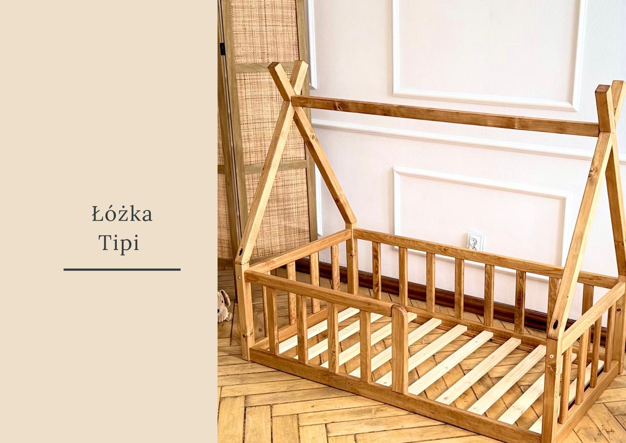 Łóżko tipi drewniane dla dzieci z barierką